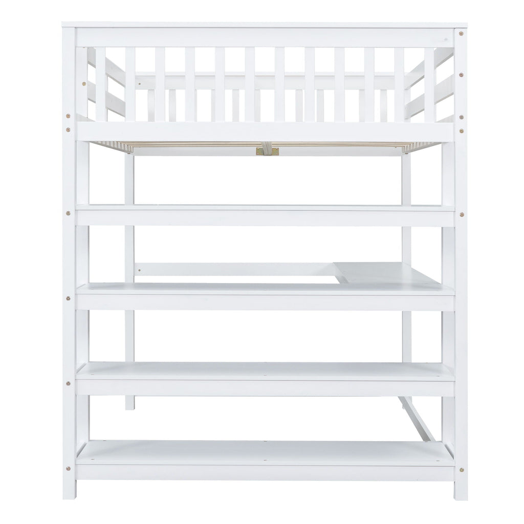 Loft Bed With Storage Shelves And Under Bed Desk