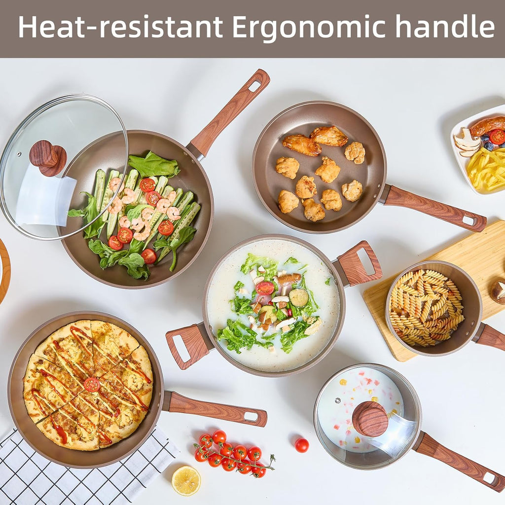 12Pcs Pots and Pans Set, Nonstick Cookware Sets, Non Stick Pots and Pan Set with Frying Pans, Saucepans, Steamer Silicone Shovel Spoon