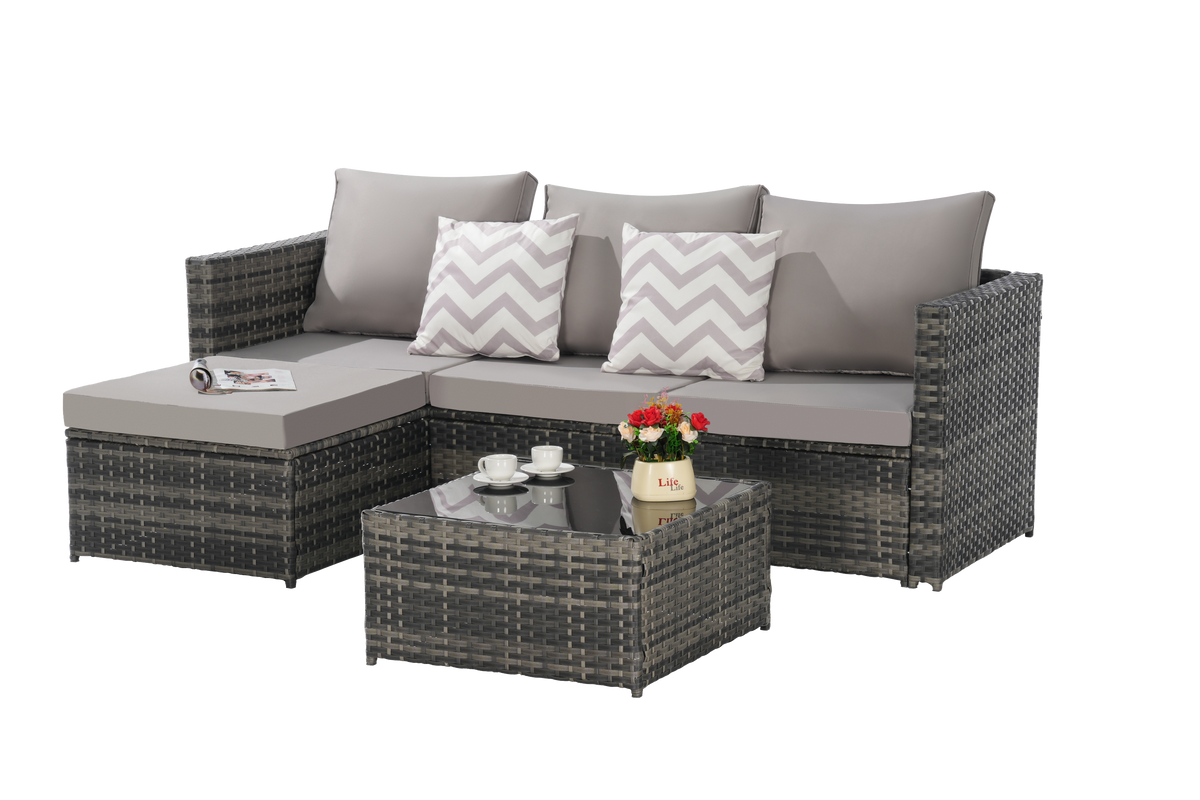 2 Pieces Patio Furniture Set with Woven Sectional and Ottoman