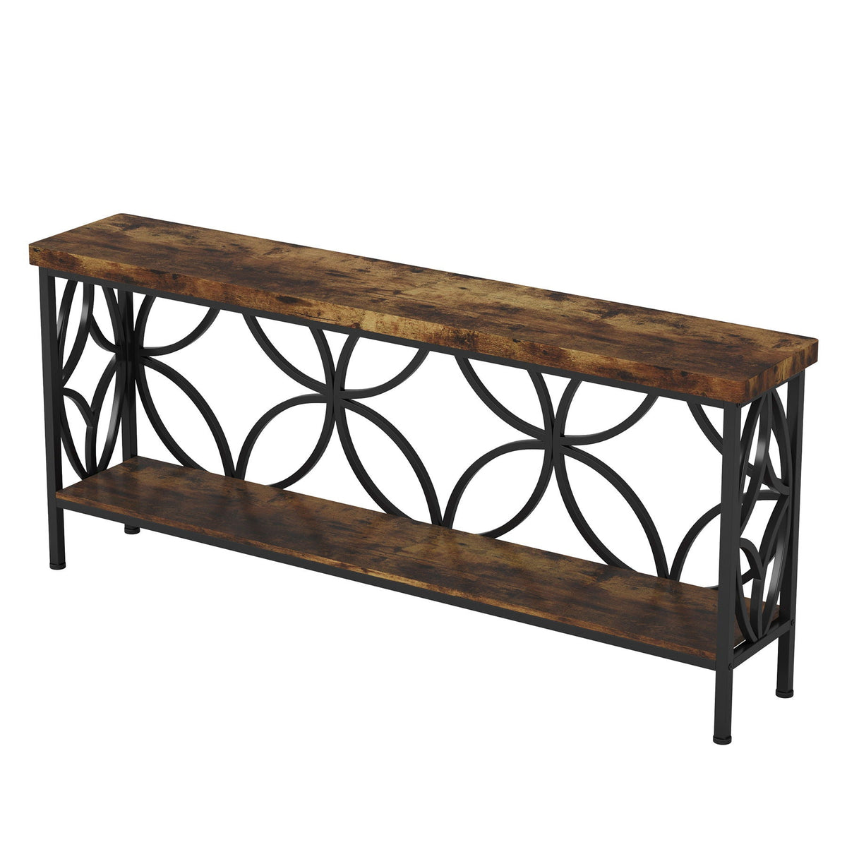 Extra Long Console Table With Open Storage Shelves