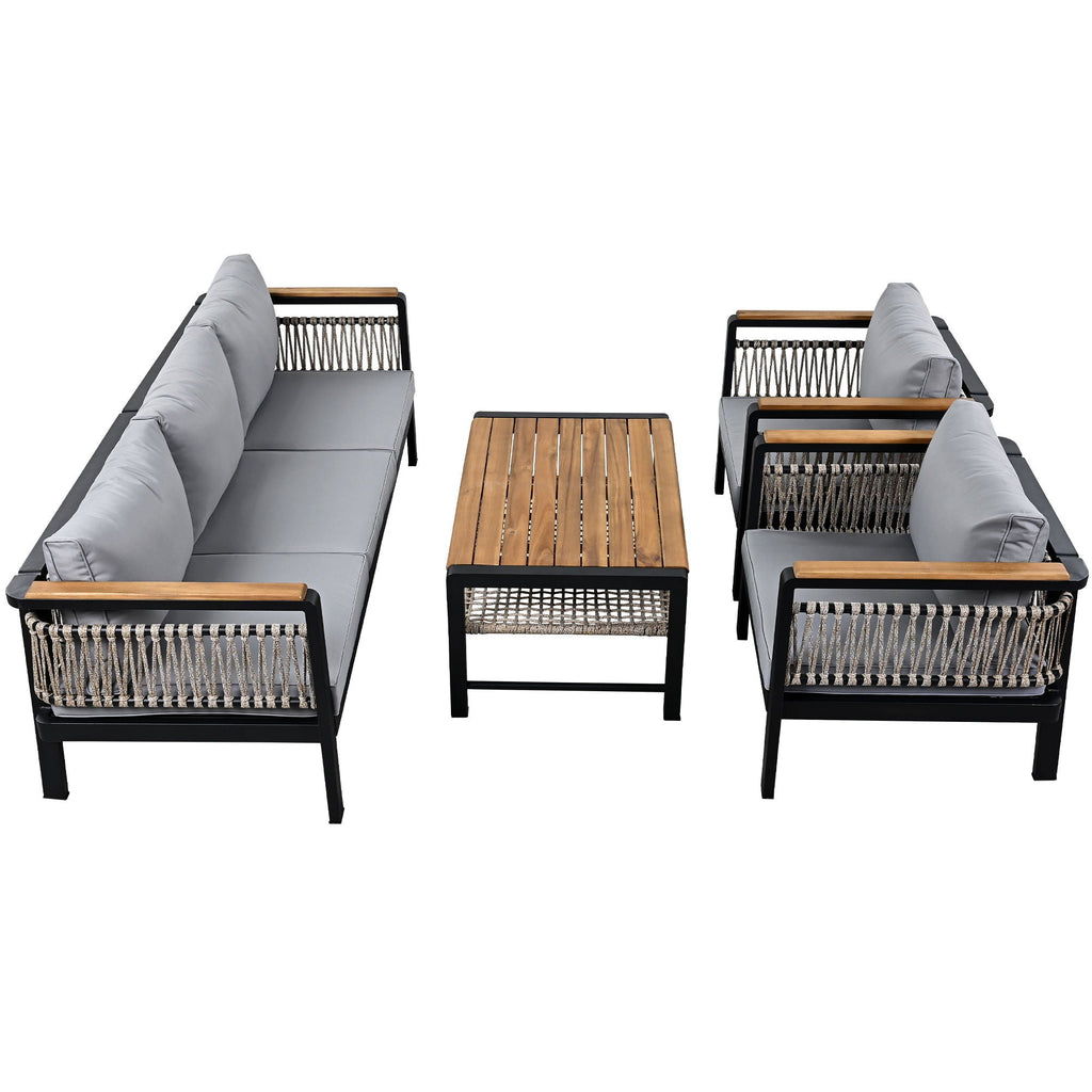 4 Pieces Outdoor Sectional Sofa Set 5 Person Patio Seating Group Outdoor Conversation Set With Cushions And A Coffee Table For Patios