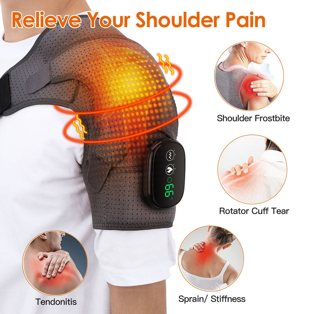 Cordless Shoulder Heating Pad Rechargeable Heated Shoulder Wrap Massager Shoulder Brace Supports with 3 Heating Levels 3 Vibration Modes for Left Righ