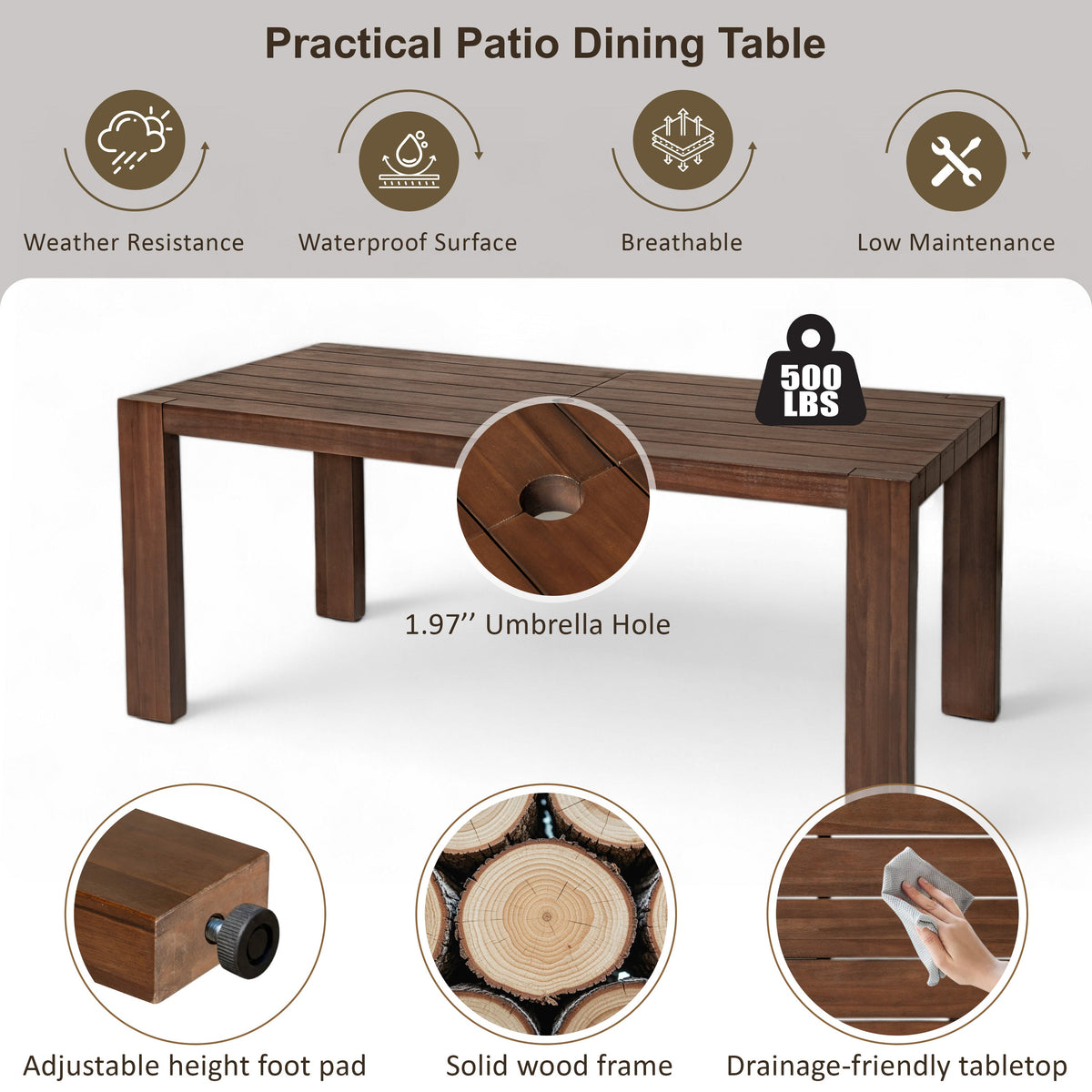 TREXM 7-Piece Patio Dining Table Set for 6