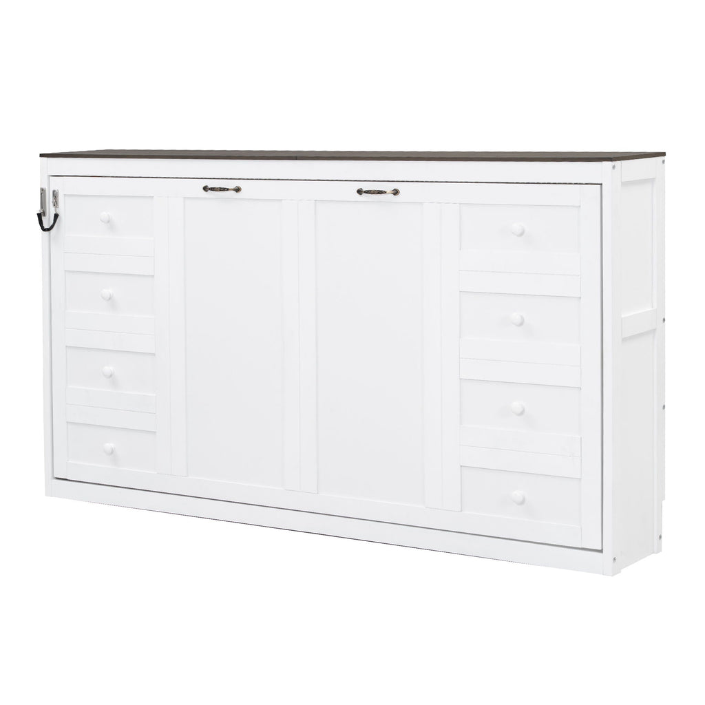 Murphy Bed With LED Light, Foldable Wall Bed Cabinet