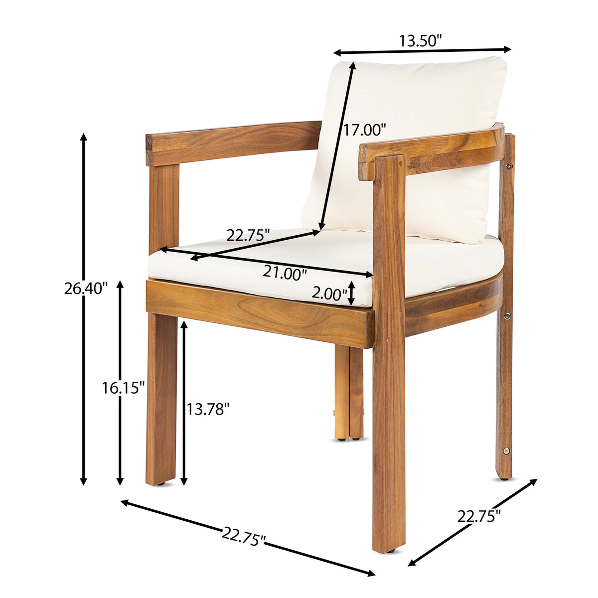 7 Pieces Acacia Wood Outdoor Dining Set with Cream Cushions