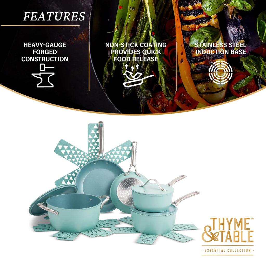 Thyme & Table 12 Piece Non-Stick Acadia Cookware Set, Pots and Pans Set - Blue