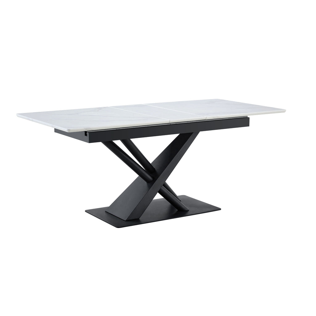 Dining Table With Geometric X Frame For Kitchen Or Dining Room - White Marble