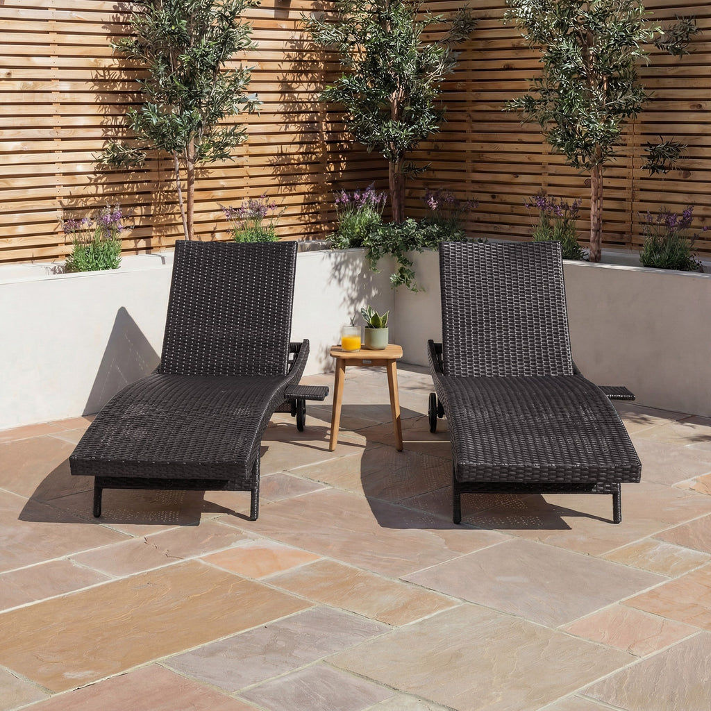 K&K 80'' Patio Wicker Chaise Lounge Chairs Set of 2