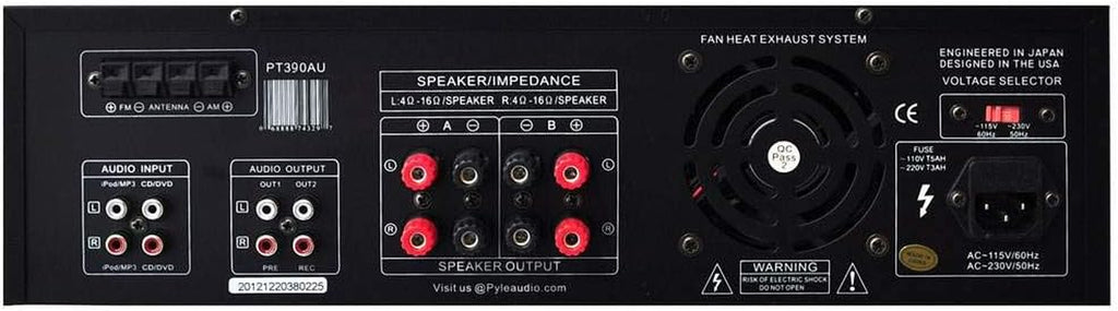 300W 4-Channel Home Audio Power Amplifier - Stereo Receiver with USB/ RCA/ AUX/ 2 Mic Inputs W/ Echo/ LED/ EQ/ Digital Display/ Remote - for PA - Iphone - Karaoke - Home Entertainment - PT390AU