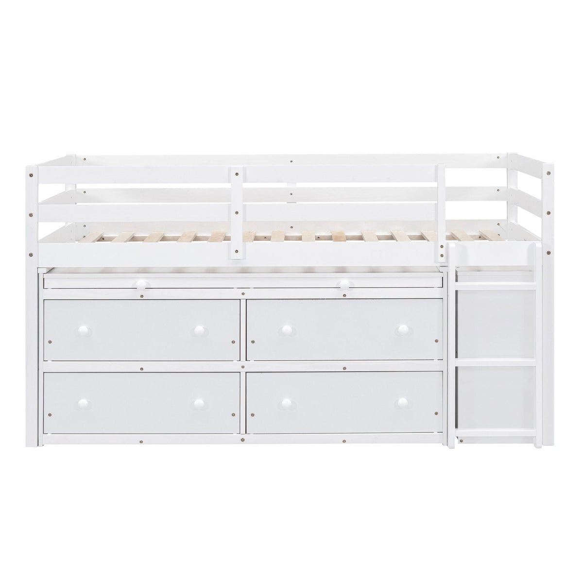 Loft Bed With Retractable Writing Desk And 4 Drawers, With Lateral Portable Desk And Shelves