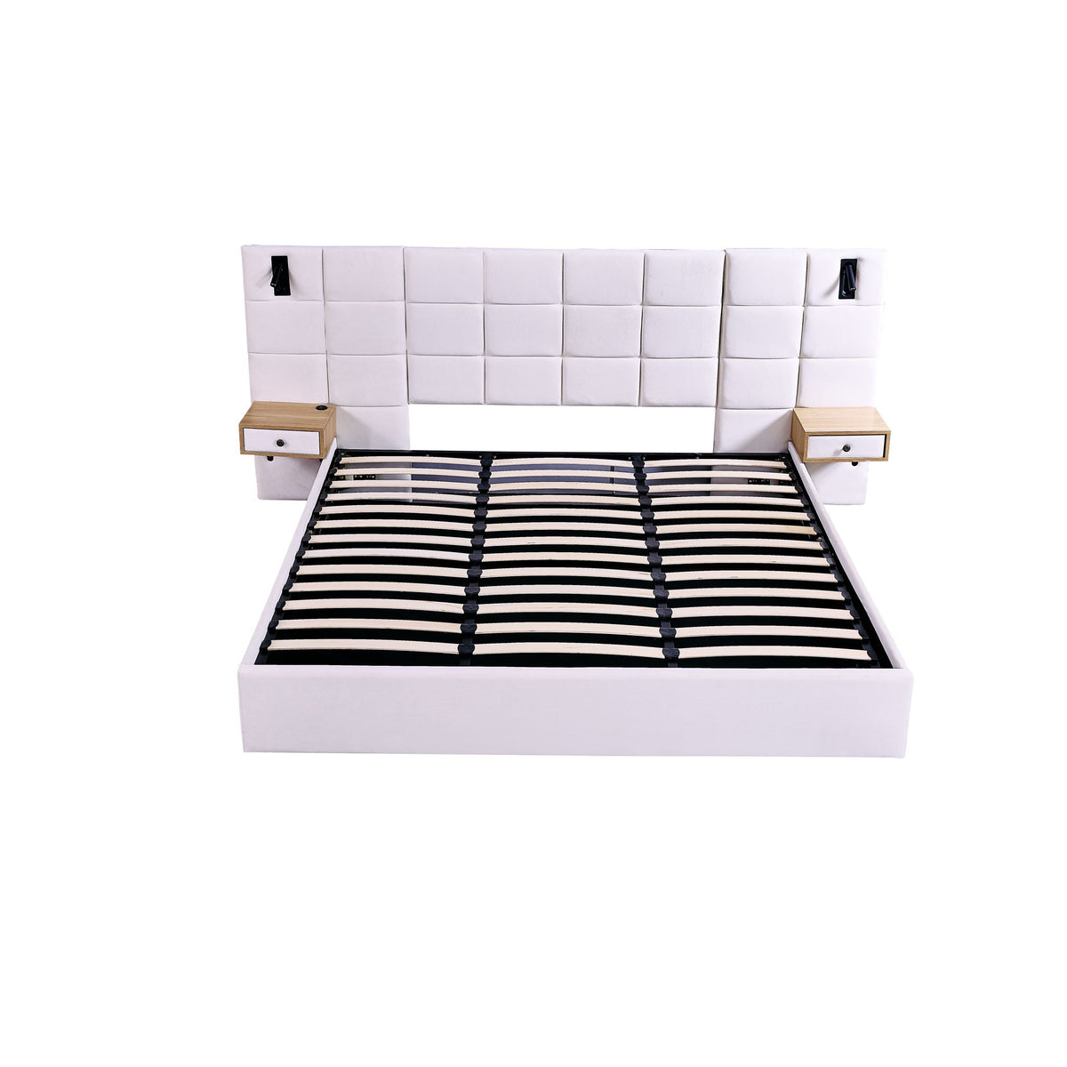Upholstered Hydraulic Platform Bed With Storage Shelves, Reading Lamps, USB Port