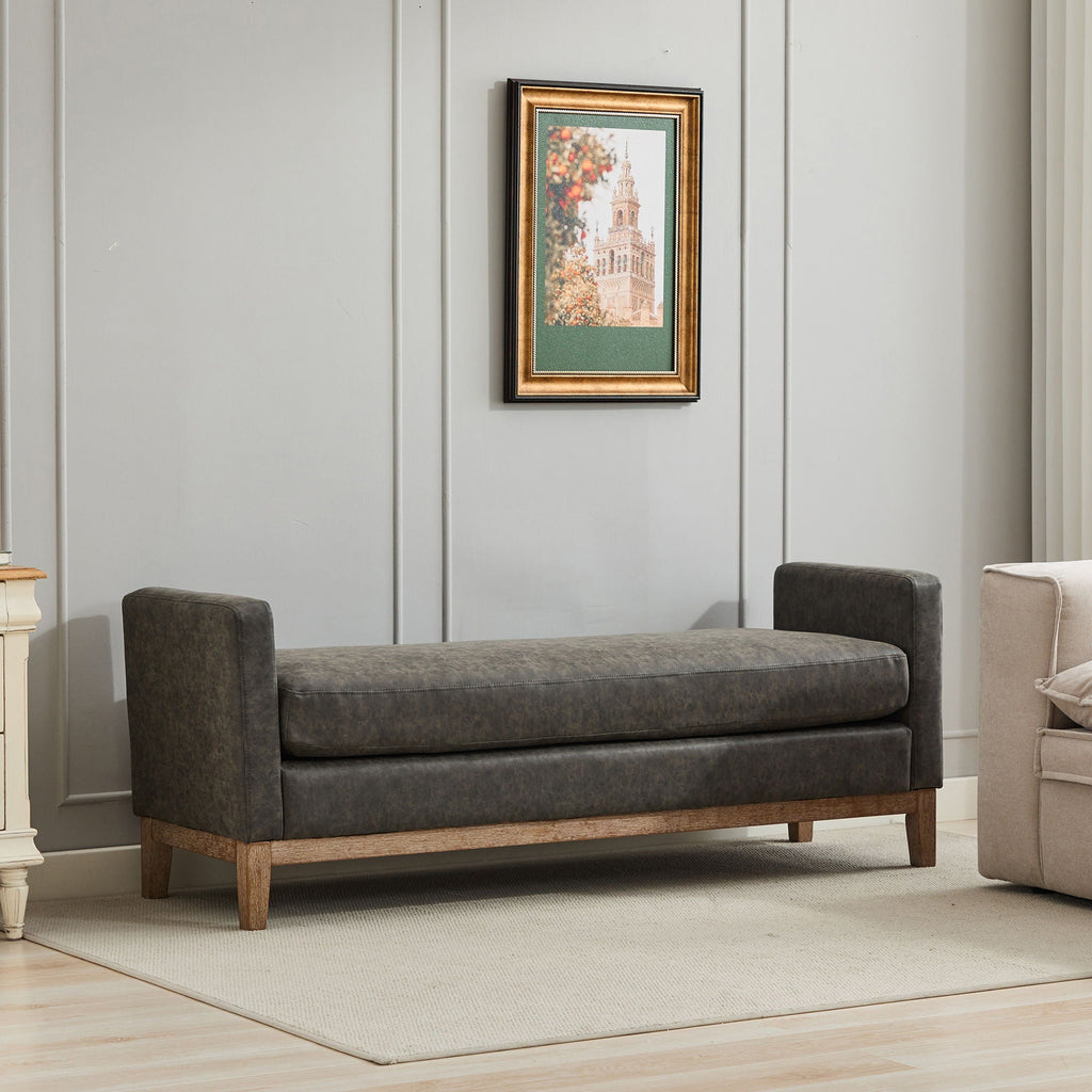 Elegant Upholstered Bench Daybed Ottoman With Bolster Pillows