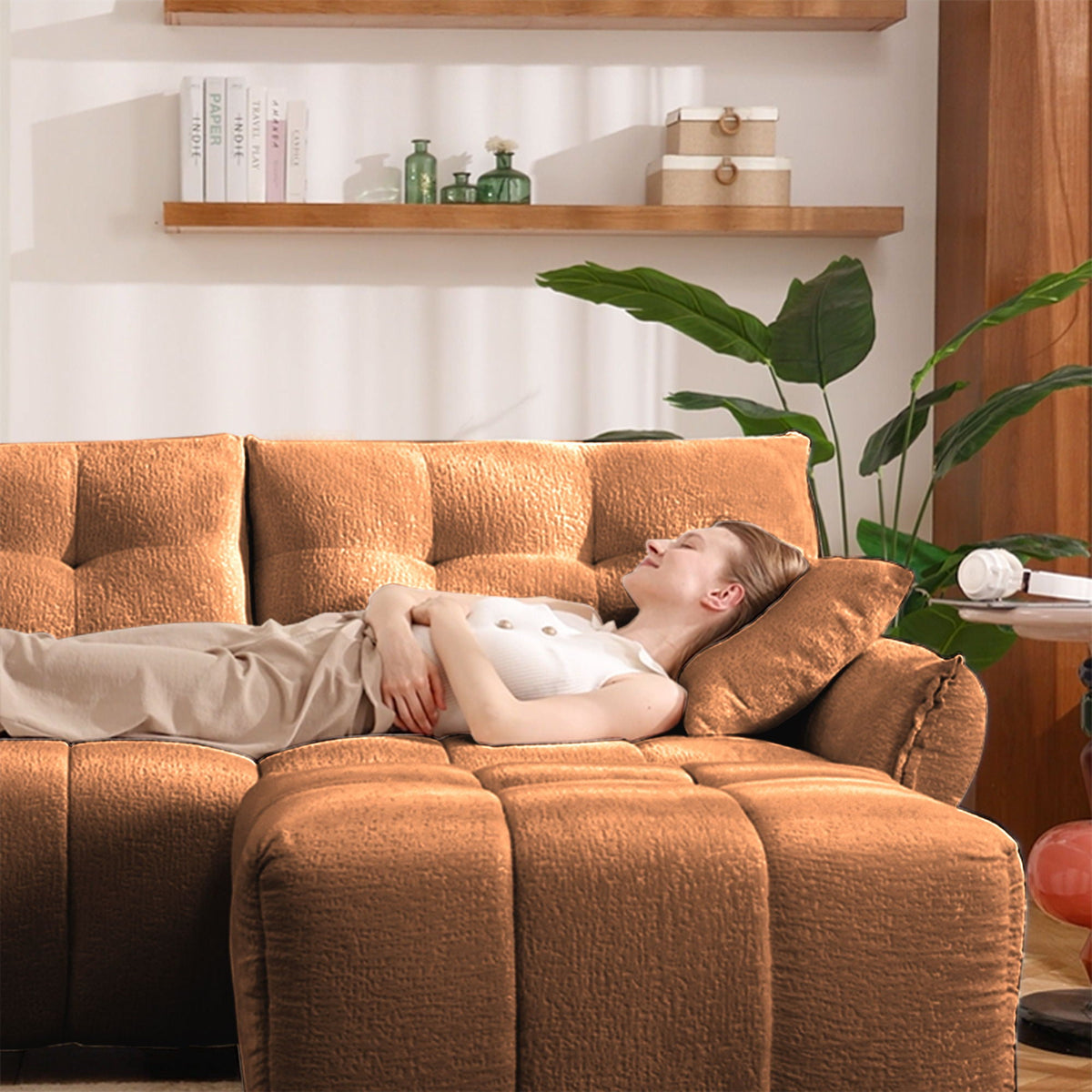 Modern Sofa & Pillows, Textured Cover, High Rebound Cushions