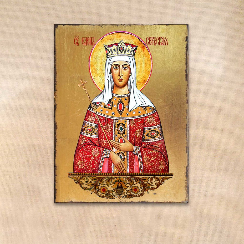 Saint Elena Wooden Gold Plated Religious Orthodox Sacred Icon - Inspirational Icon Decor - 85061