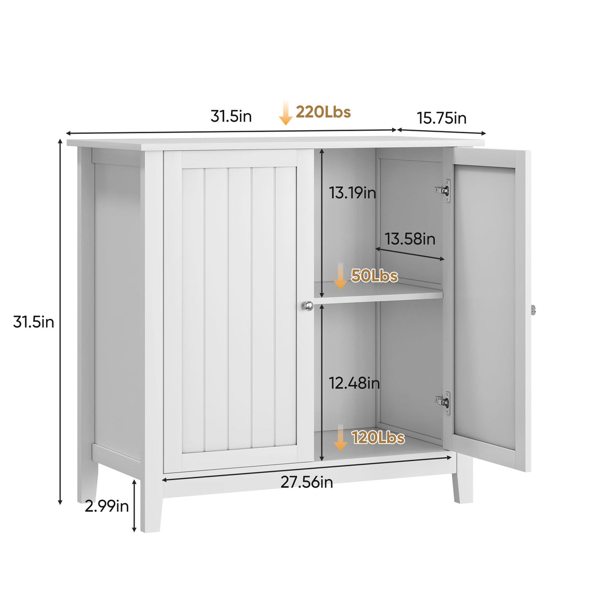 Mid Century Modern Double Door Storage Cabinet With Knobs - White