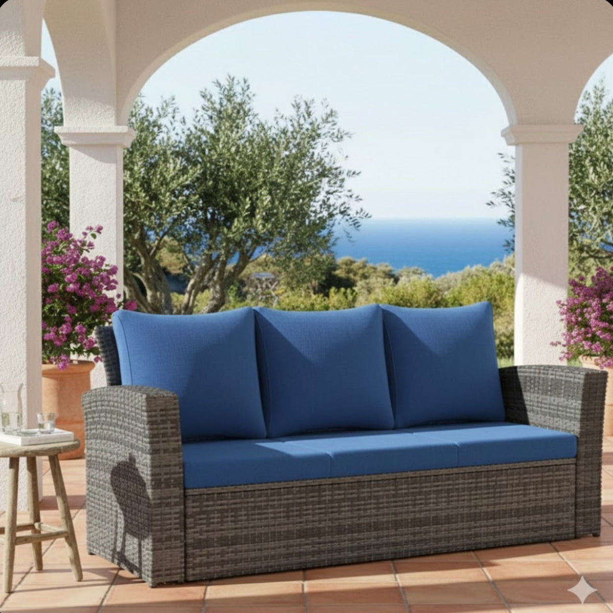 All-Weather Wicker 3 Seat Patio Sofa With Thick Cushions