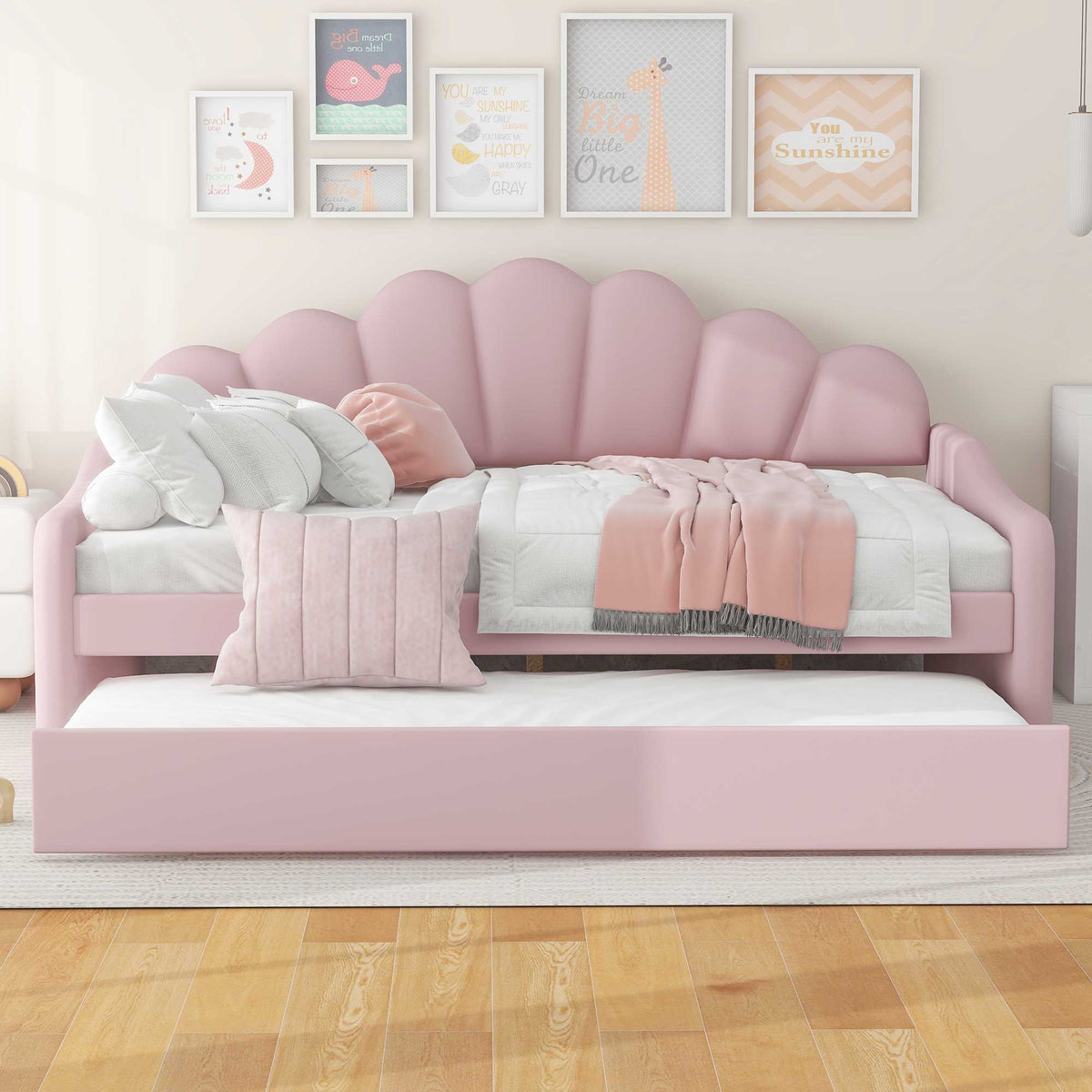 Upholstery Daybed Frame With Shell Shaped Backrest