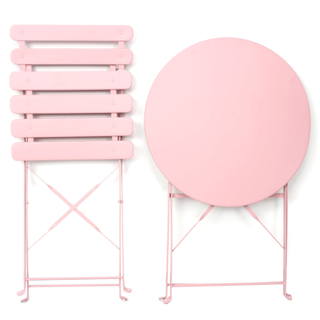 3 Pieces Patio Bistro Balcony Metal Chair Table Set - Pink