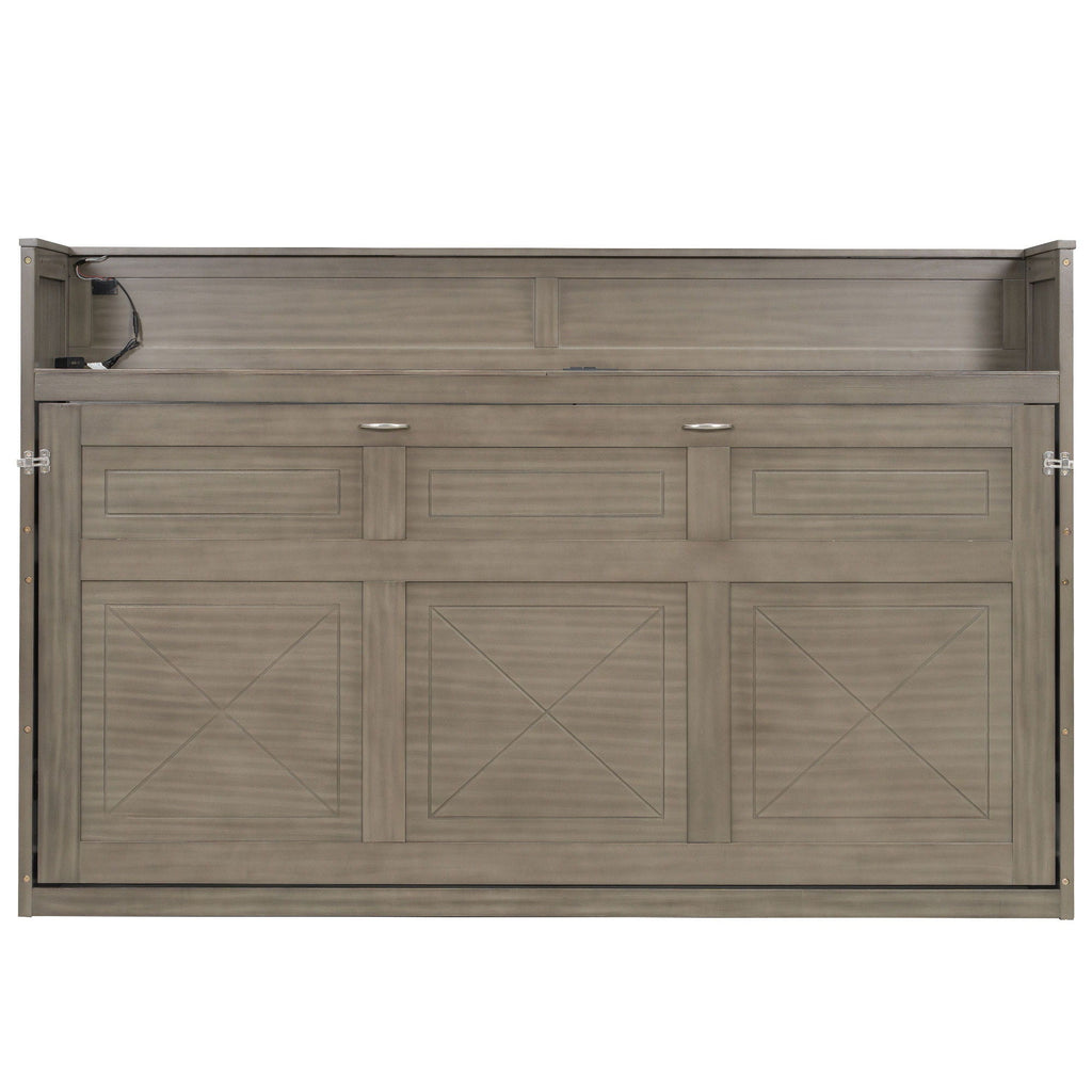 Murphy Bed With Desk, LED Light And USB Charging Station