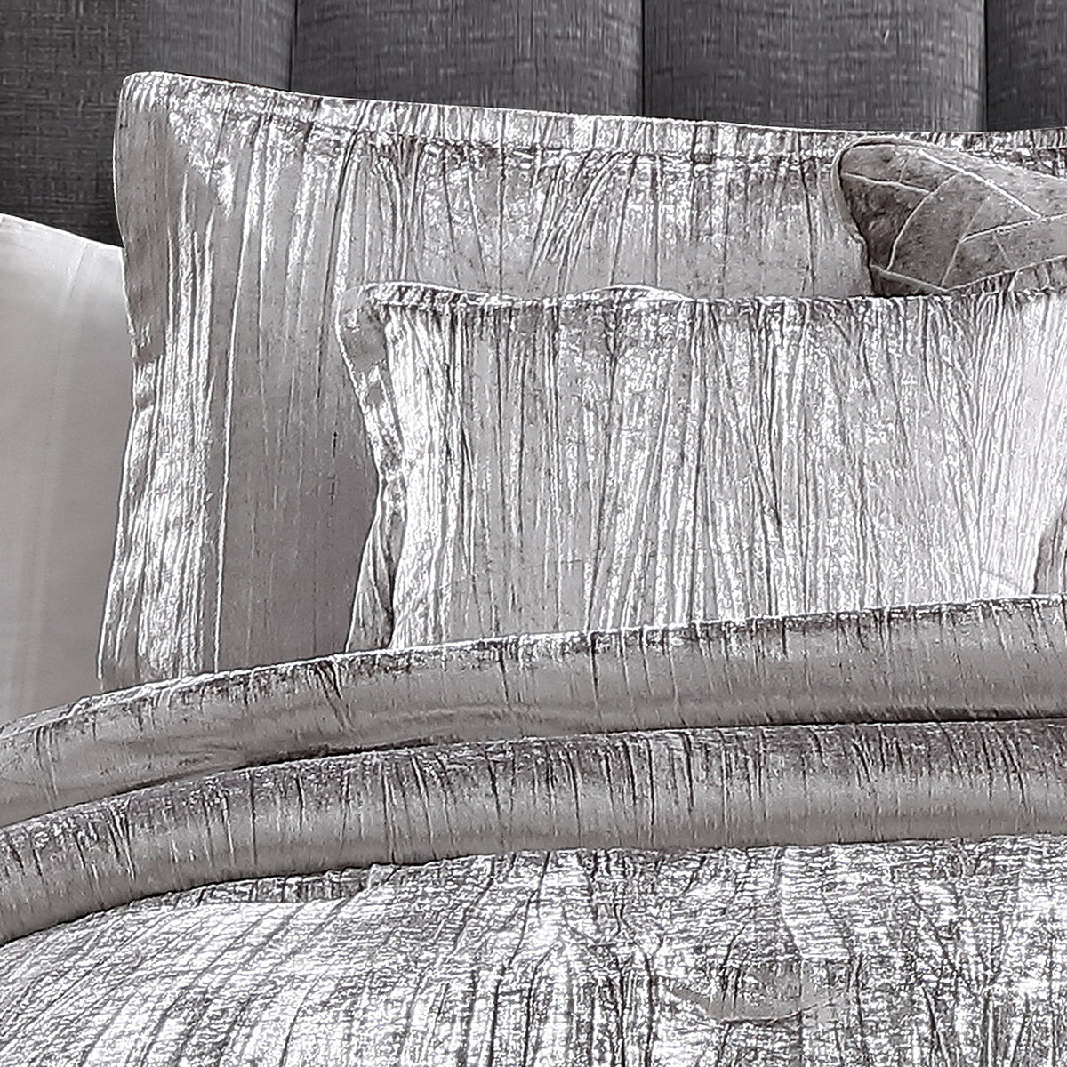Turin Silver Crinkle Velvet 7PC Bedding Set