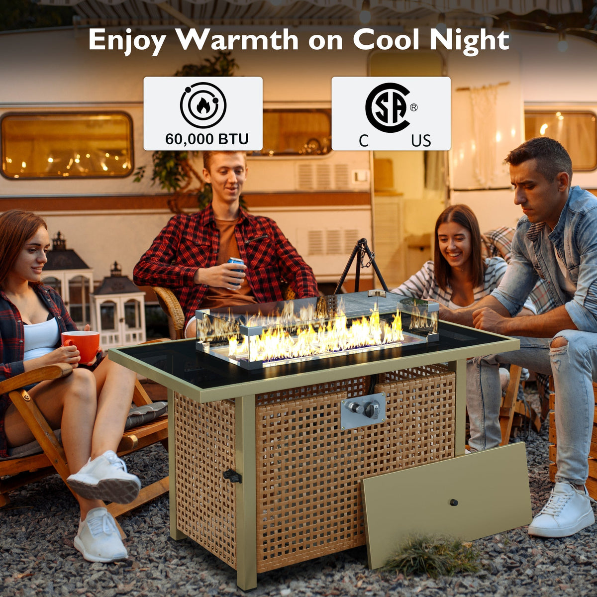 K&K 8-Piece Patio Furniture Set with Fire Pit Table