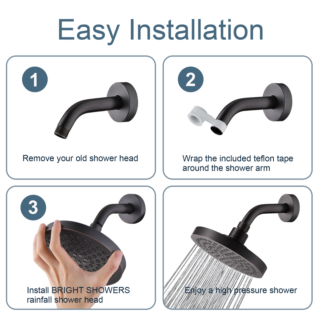 6 Inch Rainfall Shower Head with 2 Spray Settings, Adjustable Angle