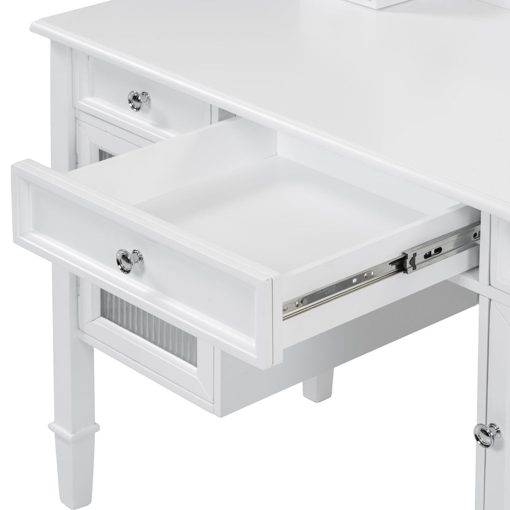 Elegant Makeup Vanity Desk With Adjustable Mirror And Storage And Construction - White