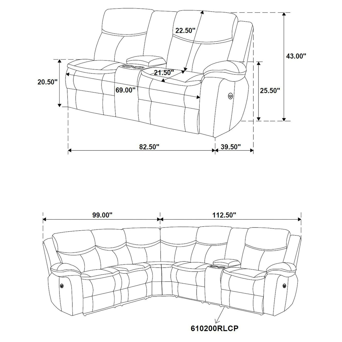 Salerno - Upholstered Power Reclining Sectional Sofa - Dark Gray