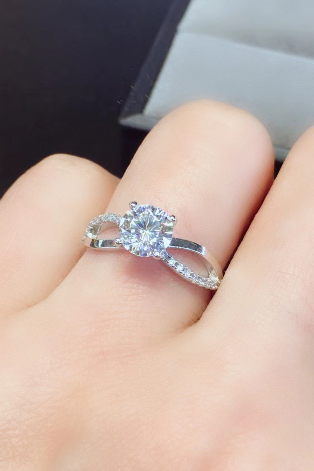 2 Carat Brilliant Round Cut Sparkala™ Crisscross Platinum Over Pure Sterling Silver Ring