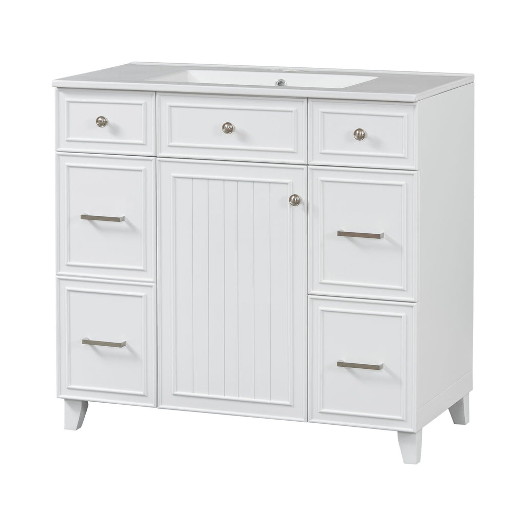 Bathroom Vanity With Ceramic Sink, Soft Close Doors, Adjustable Shelves