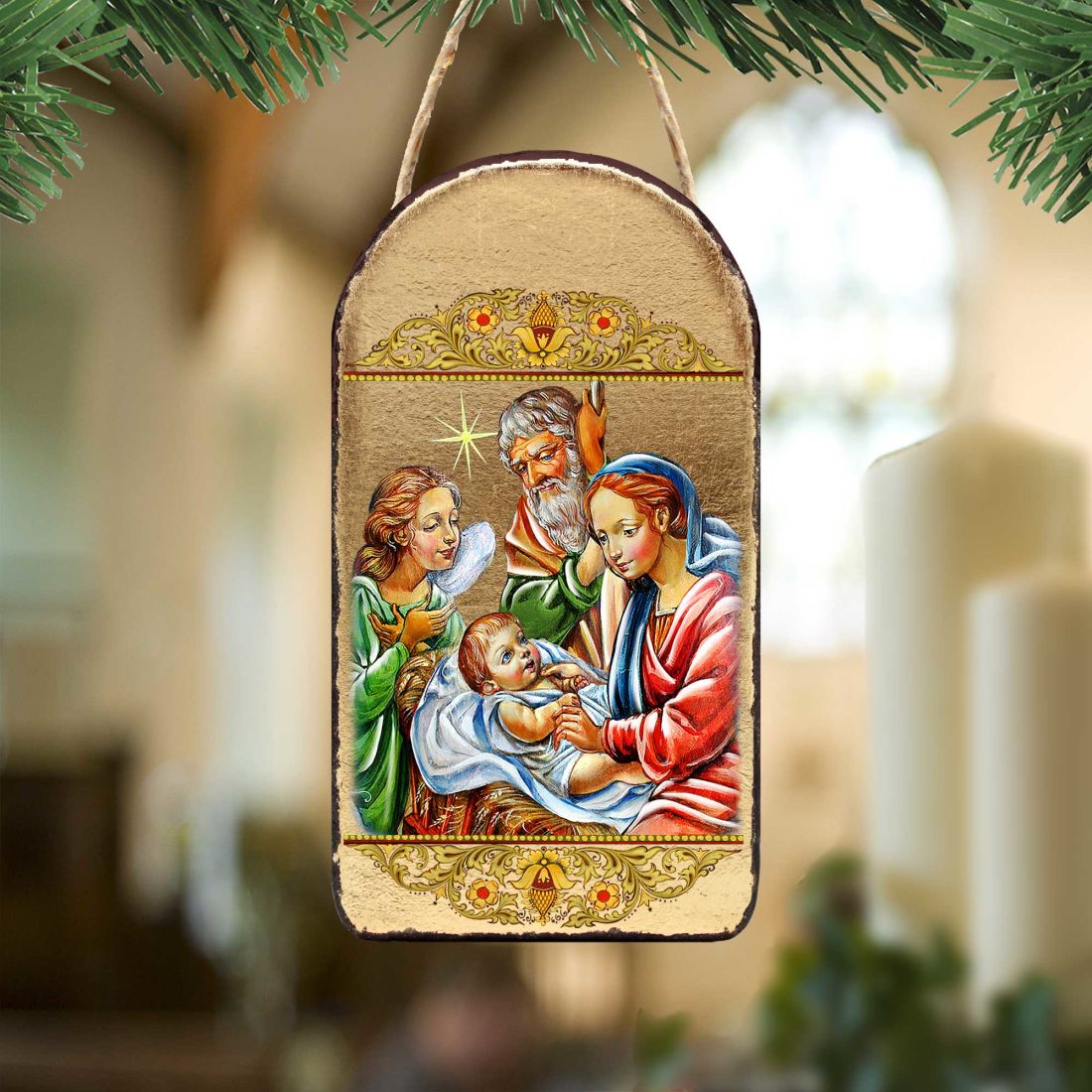 Nativity with Angel Religious Christian Sacred Icon Ornament - Inspirational Icon Decor - 87049