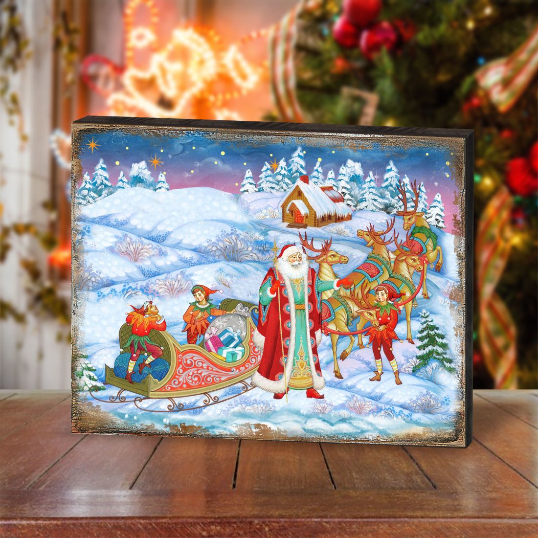 Bellowed Carrier Santa Wooden Wall Art by G. DeBrekht - Christmas Santa Snowman Decor - 8173843B