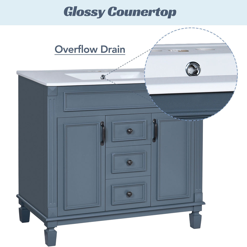 36" Bathroom Vanity With Ceramic Sink and Soft-Close Doors - Blue