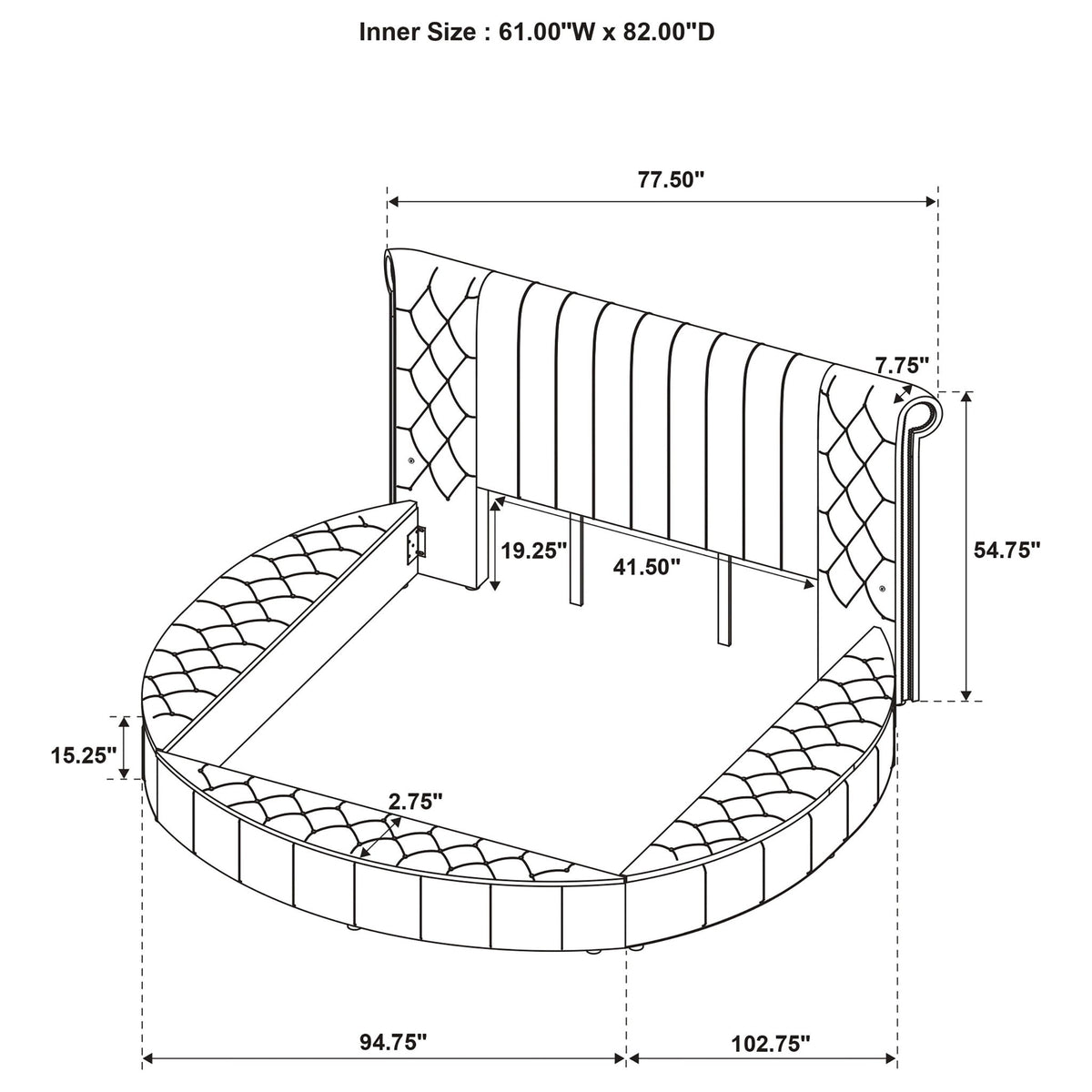 Santiago - Upholstered Round Storage Bed With Built In Charging Ports