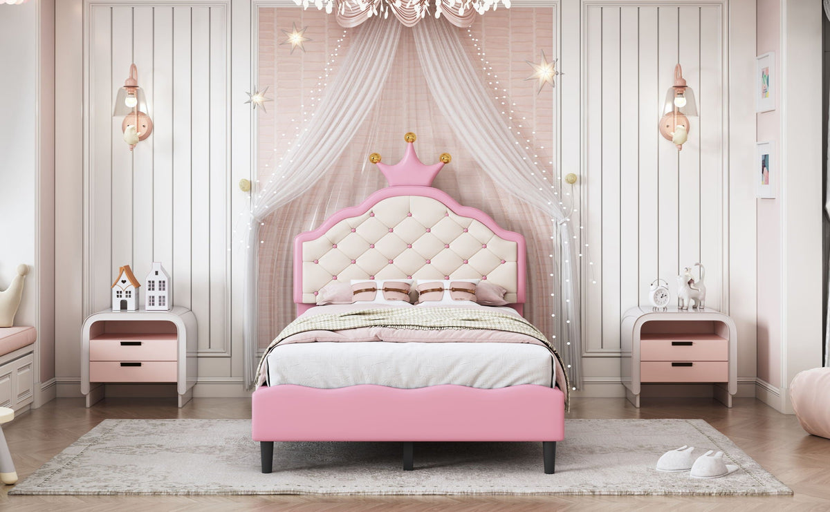 Lovely Crown Fantasy Princess Bed With Tufted Headboard