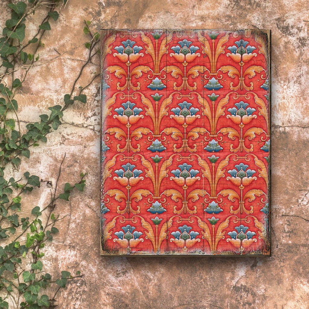 Red and Blue Floral Rustic Wooden Wall Art by G. DeBrekht - Floral Ornamental Decor - 95017B