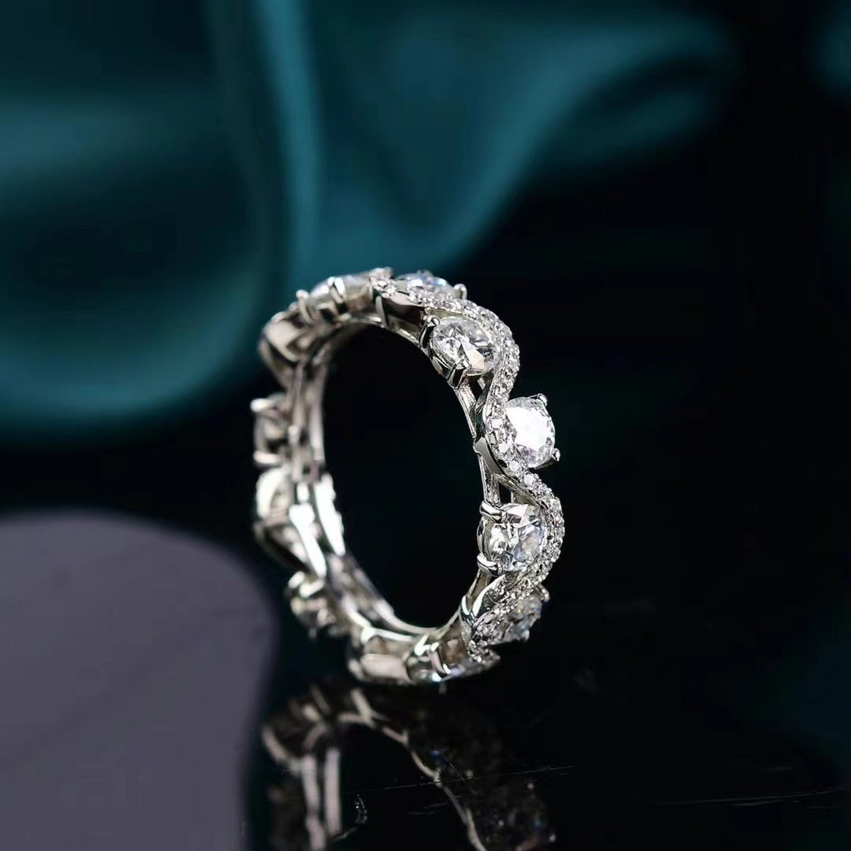 Sparkala™ Eternity Platinum Over Pure Sterling Silver Ring