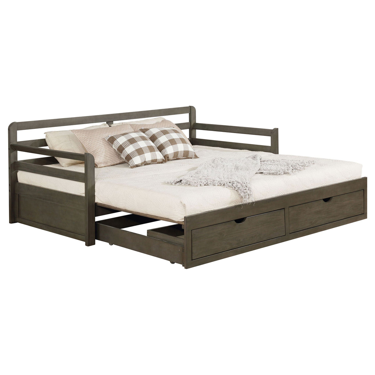 Twin Long 2 Drawer Daybed With Extendable Trundle, Storage Drawers, Fits Standard Mattress - Gray