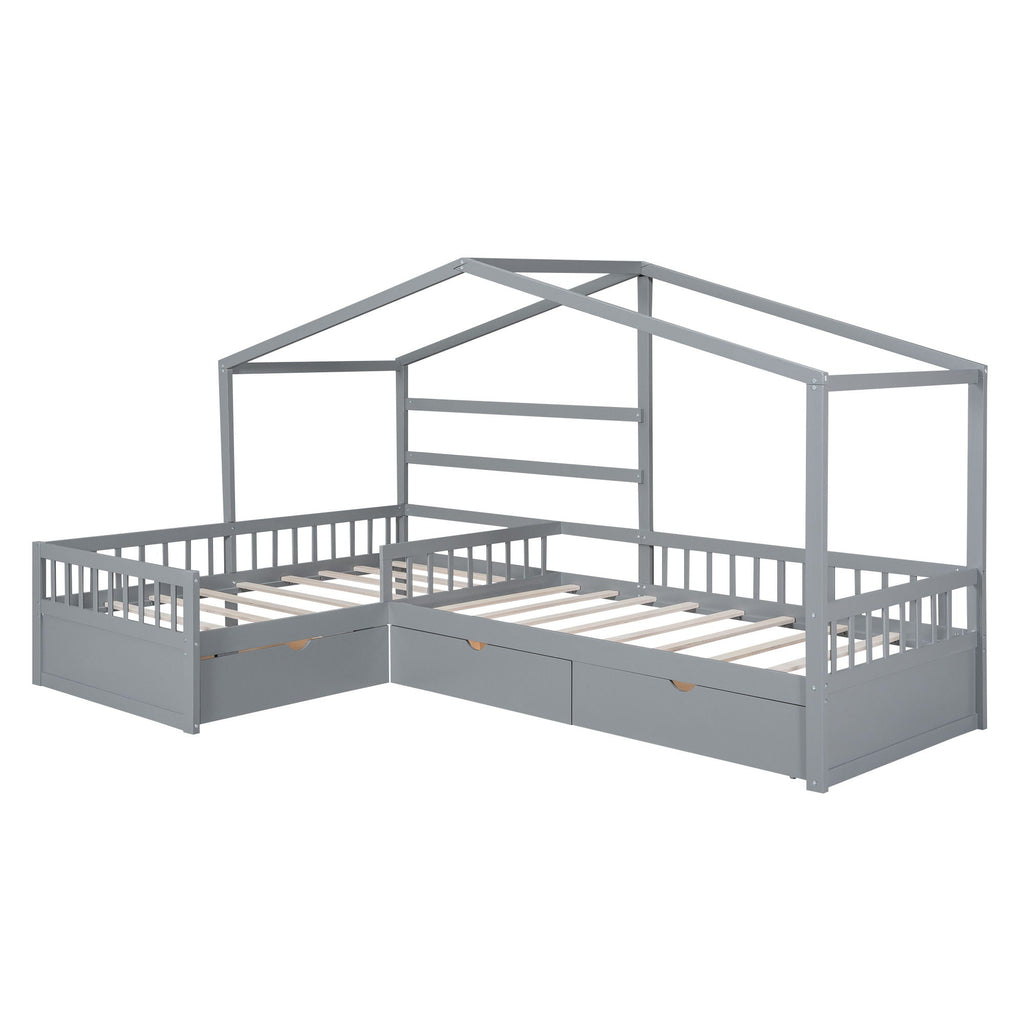 L Shape Platform Bed With 3 Storage Drawers