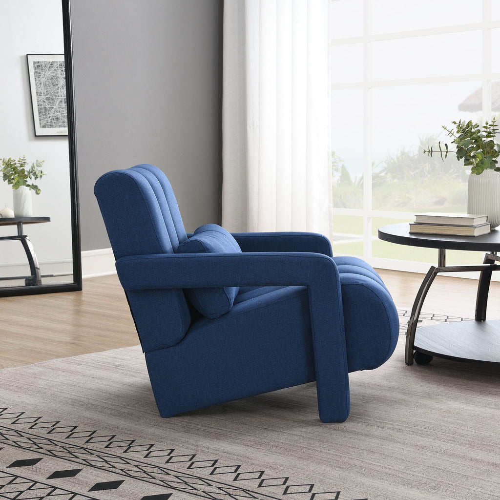 Upholstered Accent Chair With Pillow, Designed For Living Room - Navy Blue