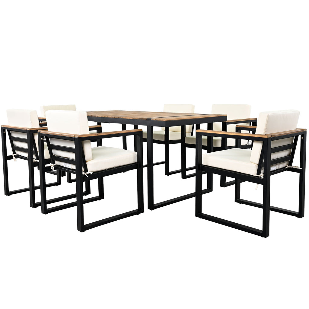 7 Pieces Outdoor Dining Set Patio Dining Table And Chair Set With And Removable Cushions For Patio