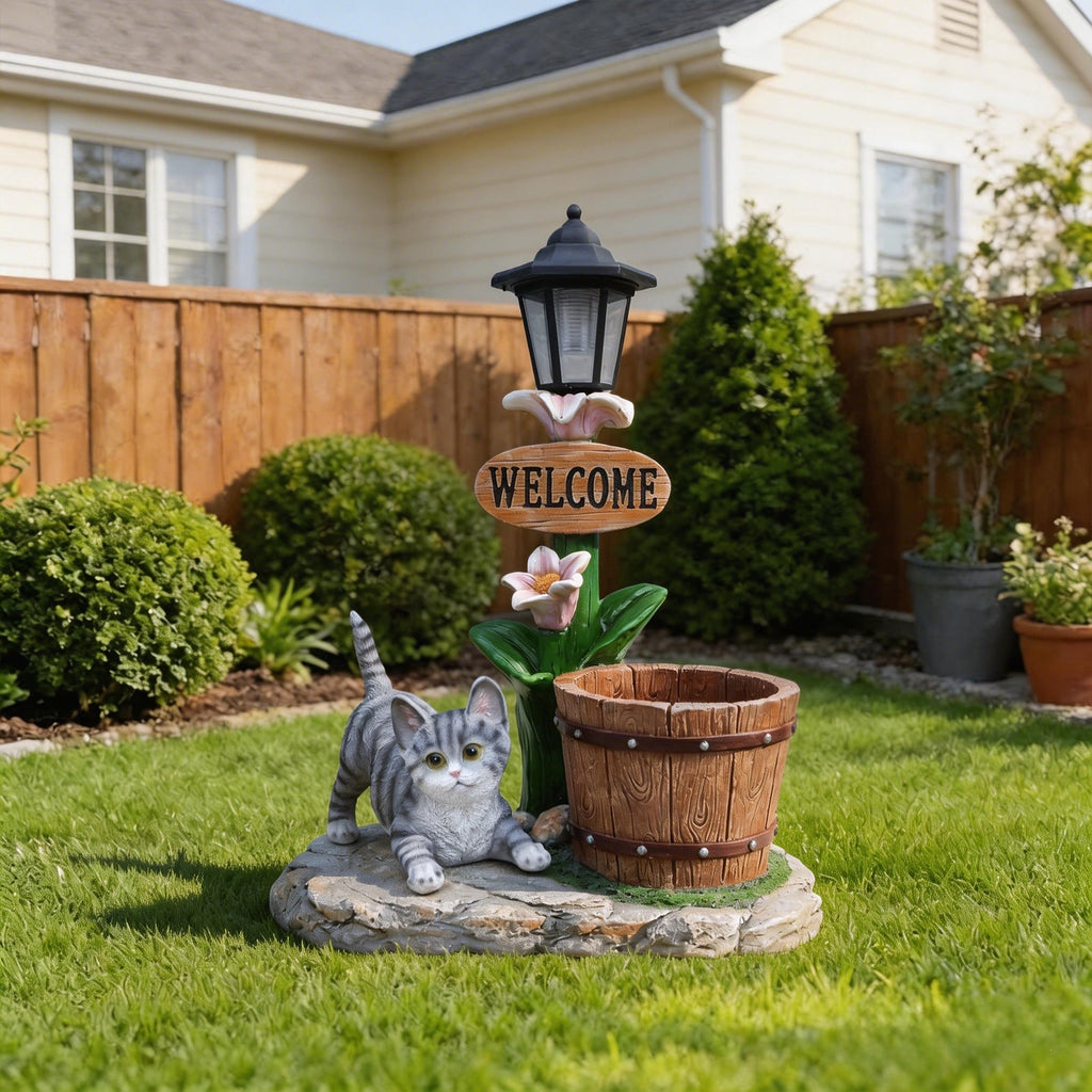 Lying Cat Solar Planter Garden Decor