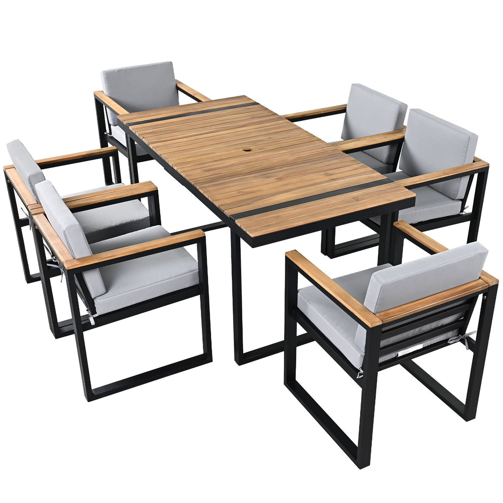 7 Pieces Outdoor Dining Set Patio Dining Table And Chair Set With And Removable Cushions For Patio
