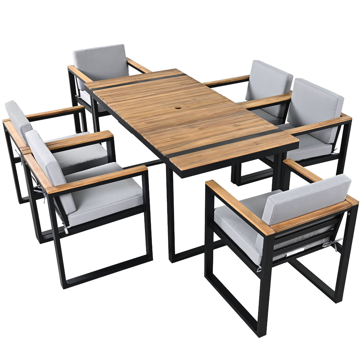 7 Pieces Outdoor Dining Set Patio Dining Table And Chair Set With And Removable Cushions For Patio