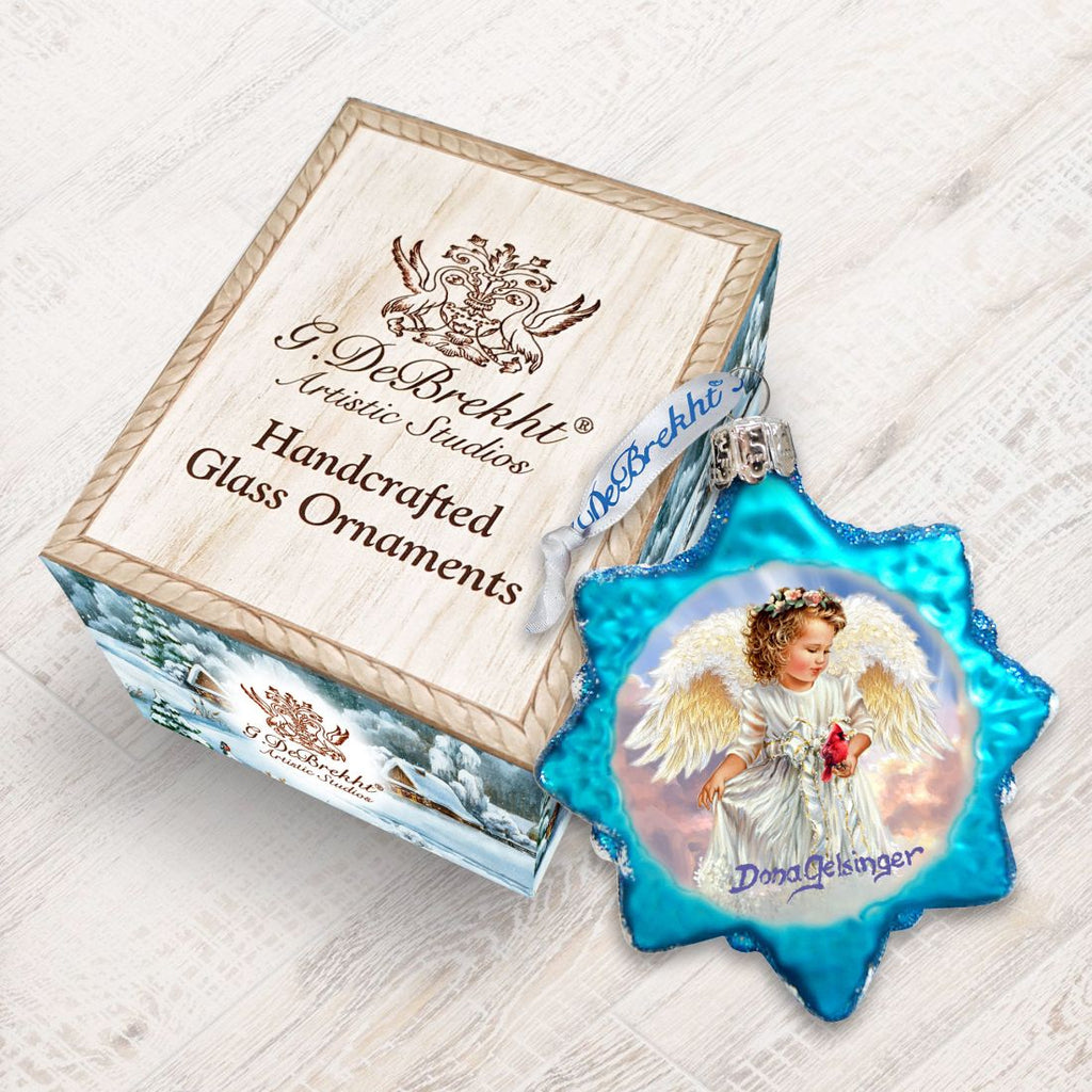 Angel with Cardinal Mercury Glass Ornament by D. Gelsinger - Nativity Holiday Decor - 778115-DG