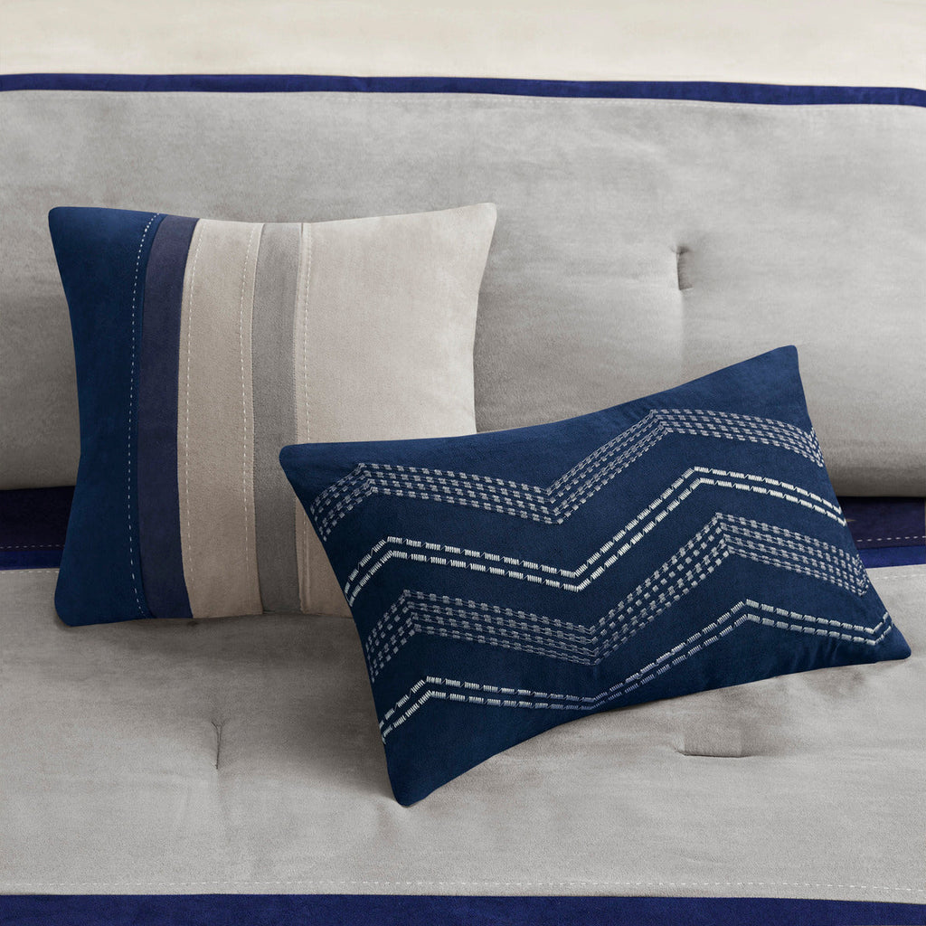 7 Piece Faux Suede Comforter Set Blue California King
