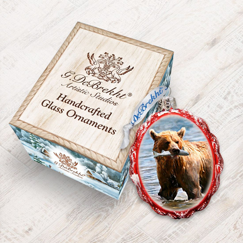 Grizzly Bear W Fish Mercury Glass Ornament by G. DeBrekht - Wildlife Holiday Decor - 771052