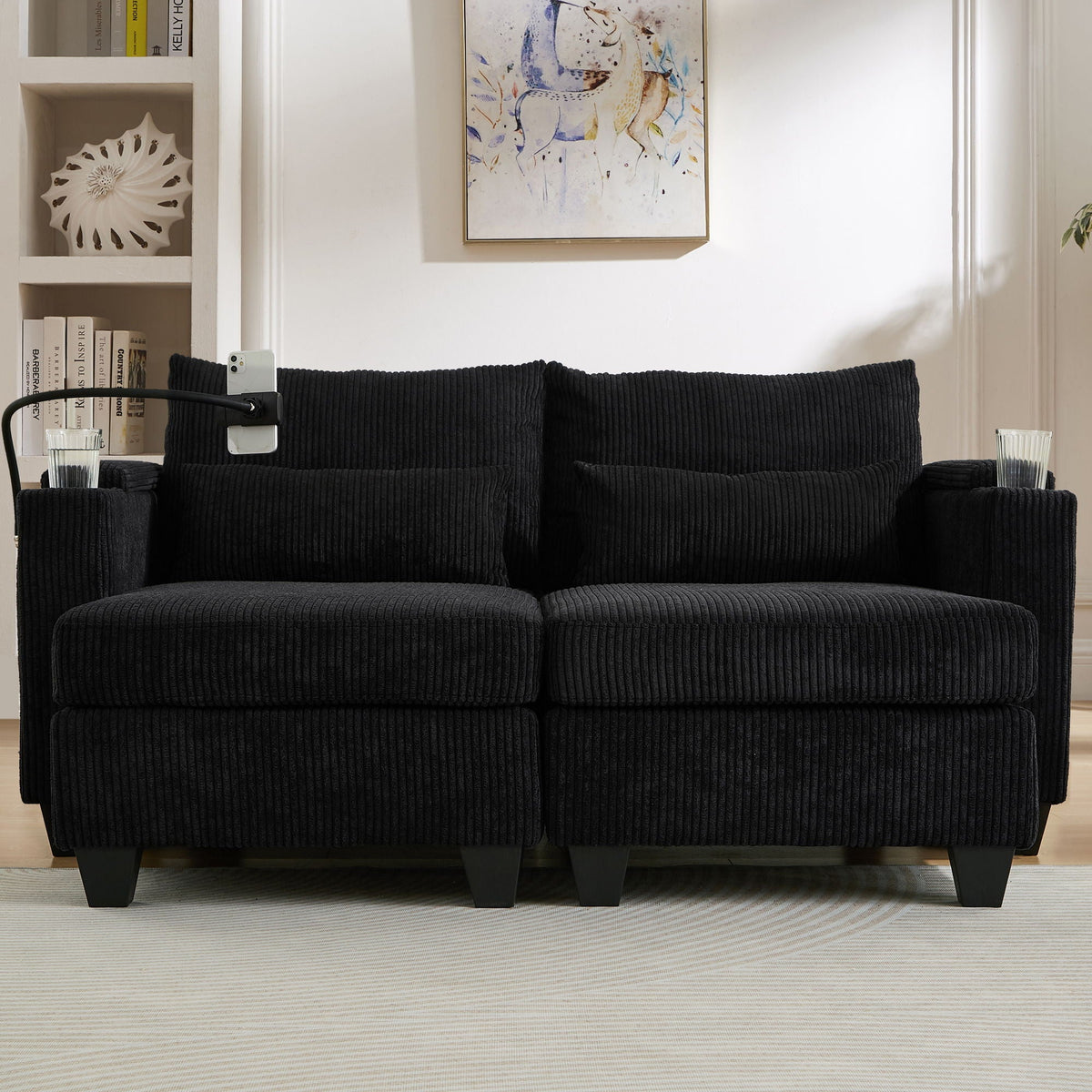 Convertible Chaise Lounge Sofa Chair With USB Ports, Cup Holders, Phone Holder And Storage