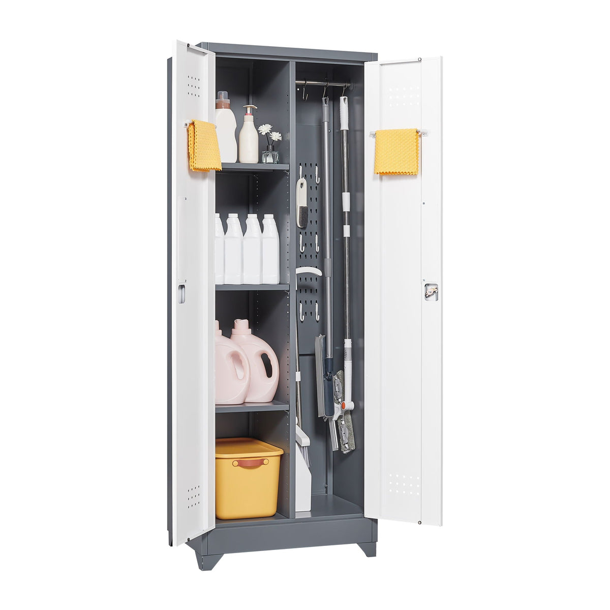 Lockers With Locking Doors, Adjustable Shelves, High Broom Tool Storage Cabinet