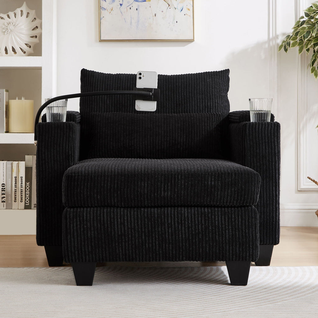 Convertible Chaise Lounge Sofa Chair With USB Ports, Cup Holders, Phone Holder And Storage